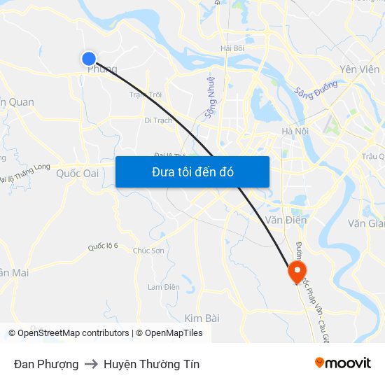 Đan Phượng to Huyện Thường Tín map