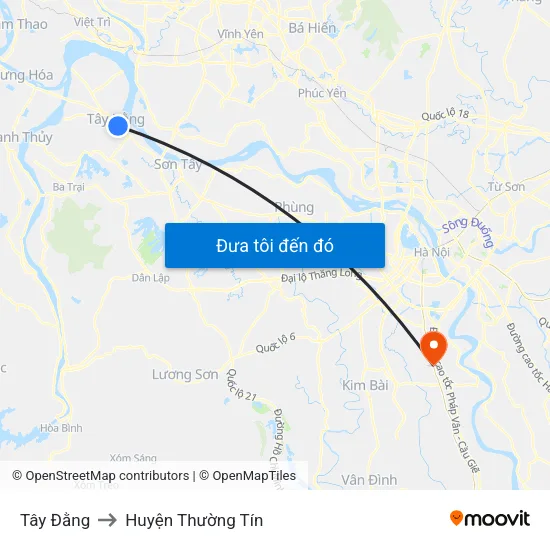 Tây Đằng to Huyện Thường Tín map
