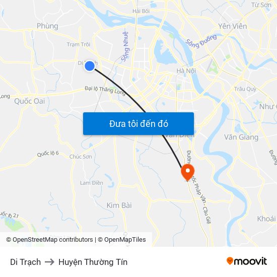 Di Trạch to Huyện Thường Tín map