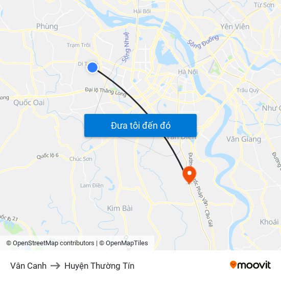 Vân Canh to Huyện Thường Tín map