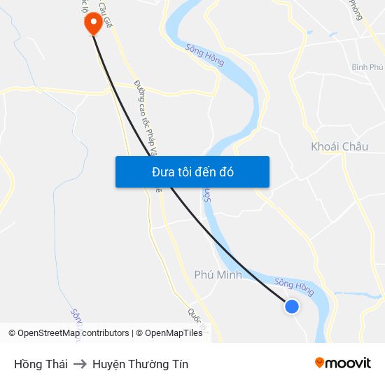 Hồng Thái to Huyện Thường Tín map