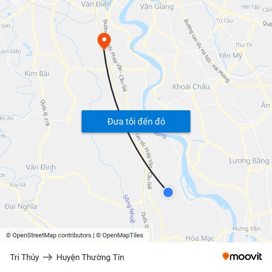 Tri Thủy to Huyện Thường Tín map