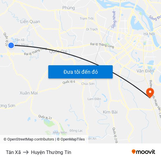 Tân Xã to Huyện Thường Tín map