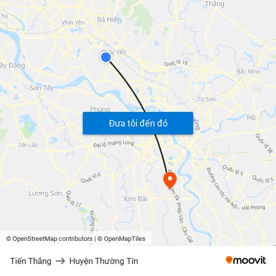 Tiến Thắng to Huyện Thường Tín map