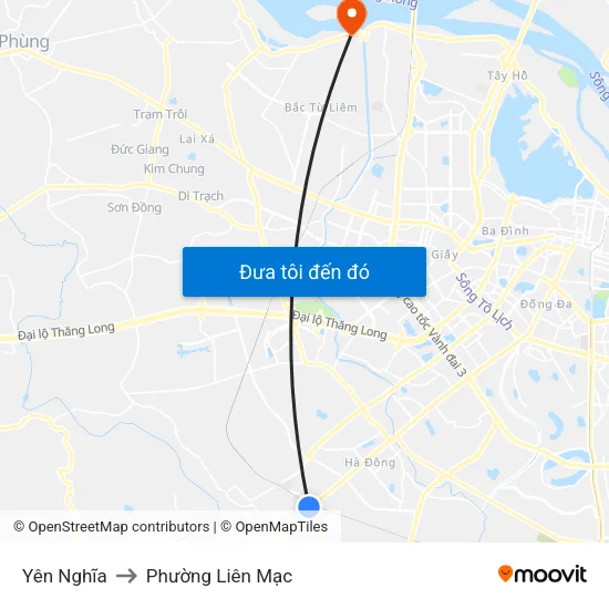 Yên Nghĩa to Phường Liên Mạc map