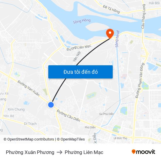 Phường Xuân Phương to Phường Liên Mạc map