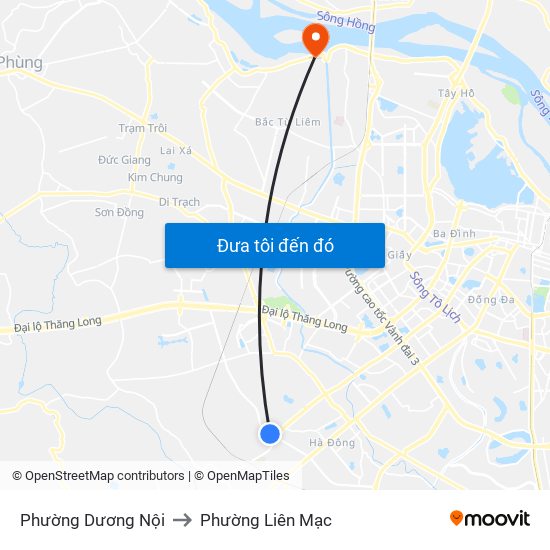 Phường Dương Nội to Phường Liên Mạc map
