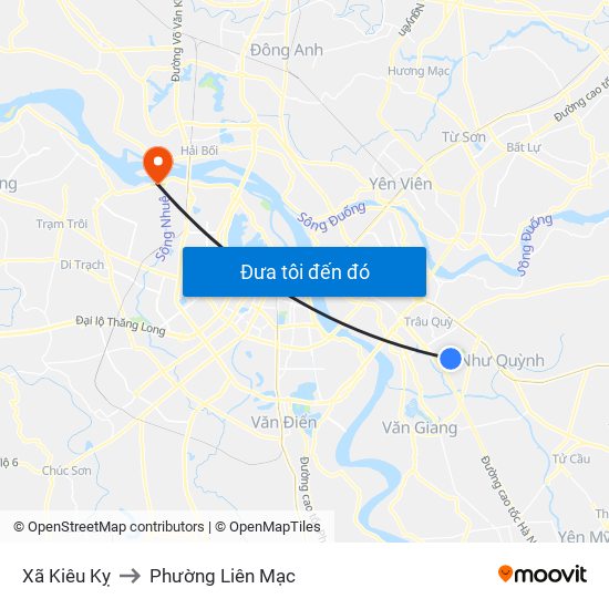 Xã Kiêu Kỵ to Phường Liên Mạc map