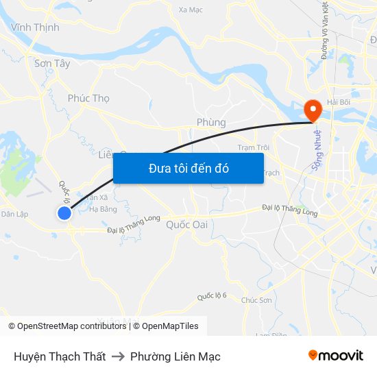 Huyện Thạch Thất to Phường Liên Mạc map