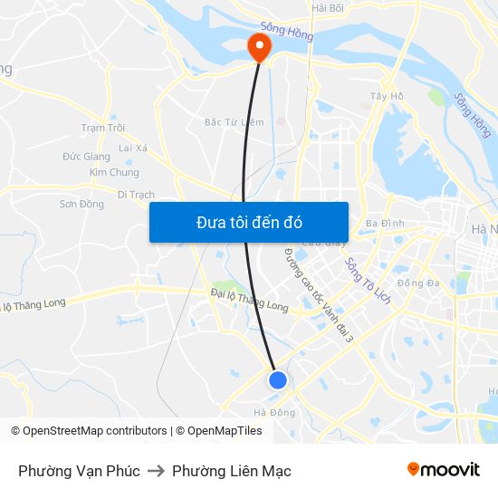 Phường Vạn Phúc to Phường Liên Mạc map