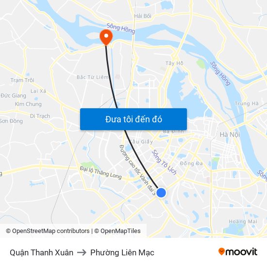 Quận Thanh Xuân to Phường Liên Mạc map