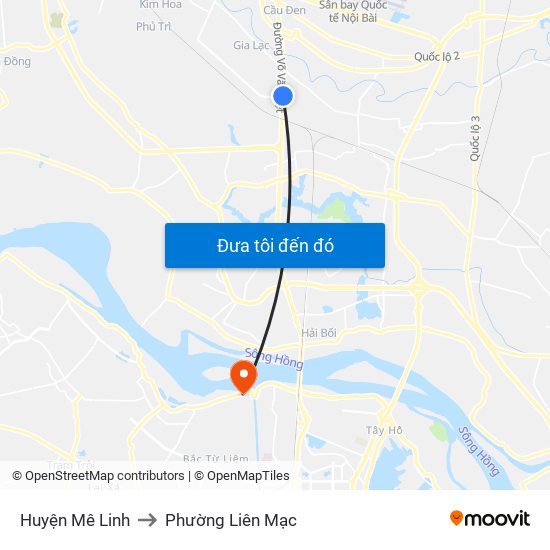 Huyện Mê Linh to Phường Liên Mạc map