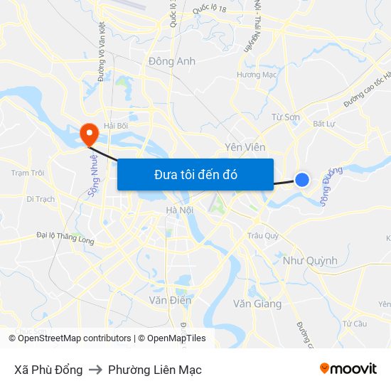 Xã Phù Đổng to Phường Liên Mạc map