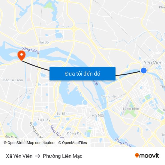 Xã Yên Viên to Phường Liên Mạc map