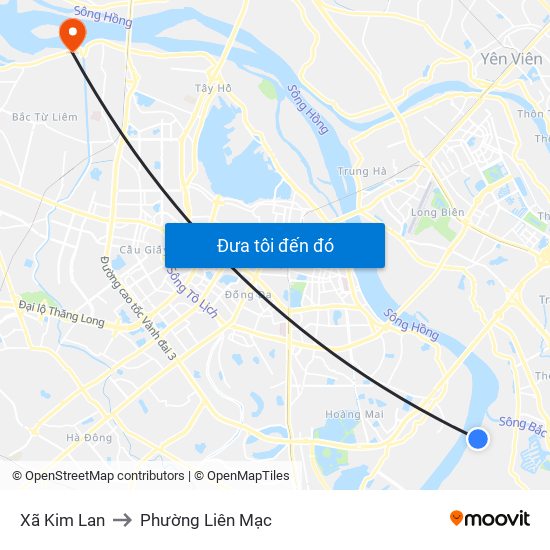 Xã Kim Lan to Phường Liên Mạc map