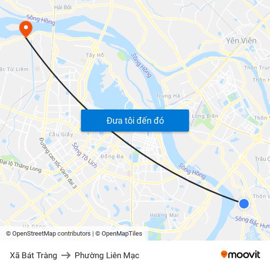 Xã Bát Tràng to Phường Liên Mạc map