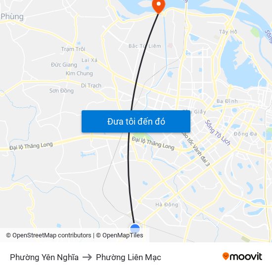 Phường Yên Nghĩa to Phường Liên Mạc map