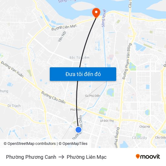 Phường Phương Canh to Phường Liên Mạc map