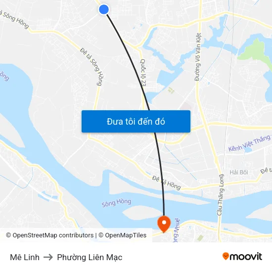 Mê Linh to Phường Liên Mạc map