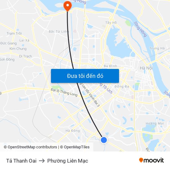 Tả Thanh Oai to Phường Liên Mạc map