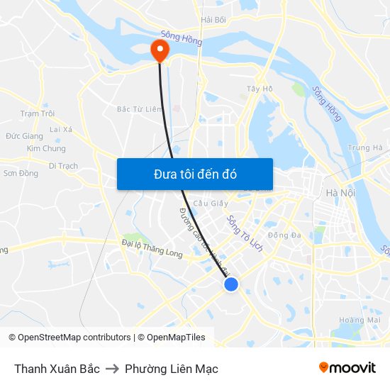 Thanh Xuân Bắc to Phường Liên Mạc map