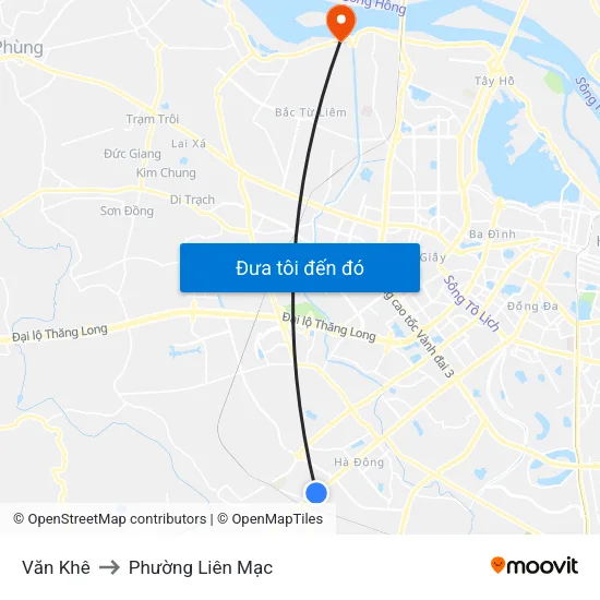 Văn Khê to Phường Liên Mạc map
