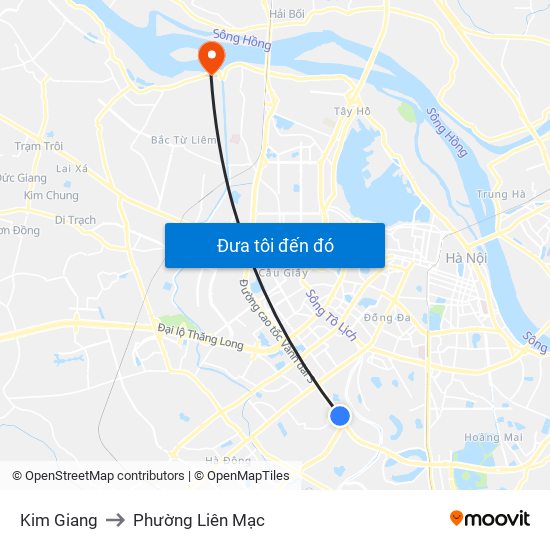 Kim Giang to Phường Liên Mạc map