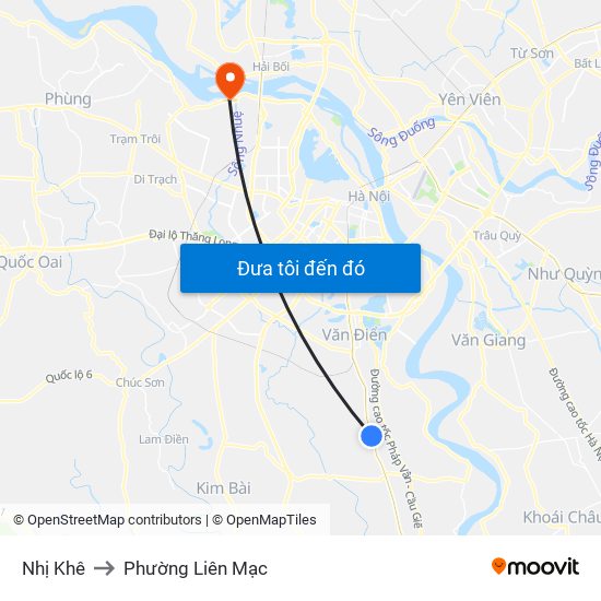 Nhị Khê to Phường Liên Mạc map