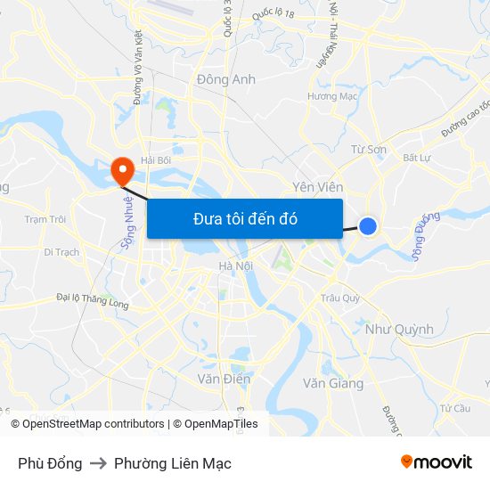 Phù Đổng to Phường Liên Mạc map