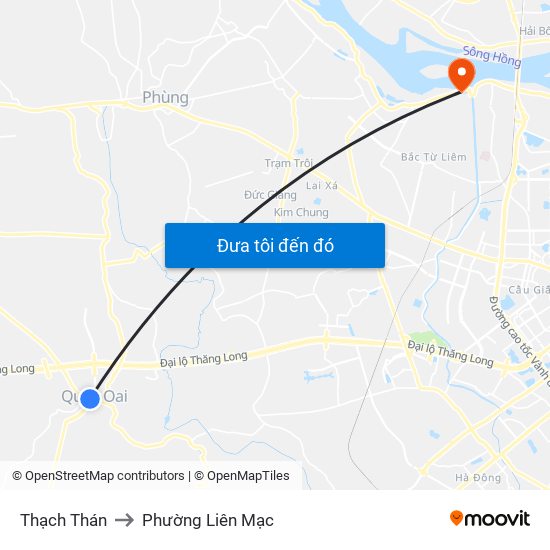 Thạch Thán to Phường Liên Mạc map