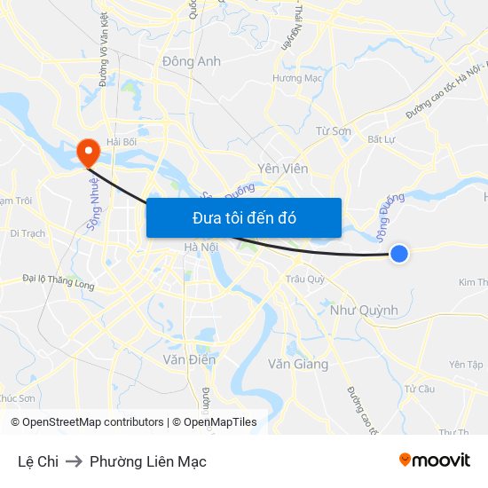 Lệ Chi to Phường Liên Mạc map