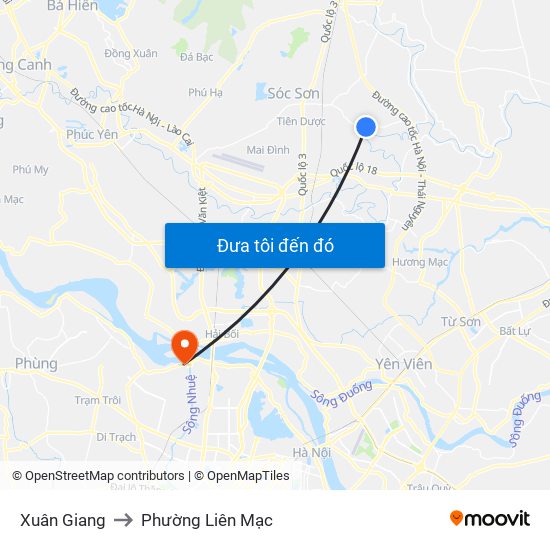 Xuân Giang to Phường Liên Mạc map