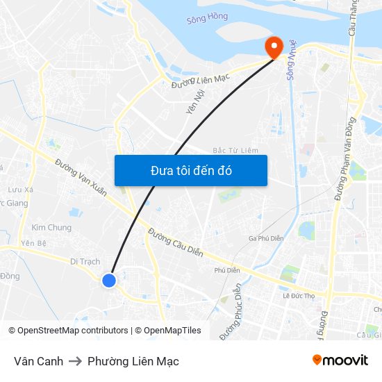 Vân Canh to Phường Liên Mạc map