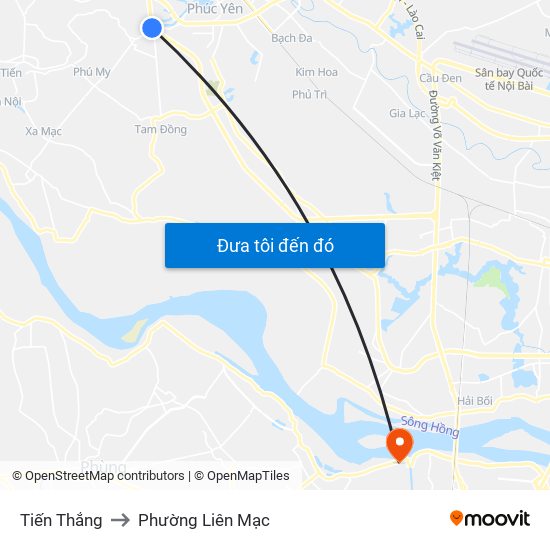 Tiến Thắng to Phường Liên Mạc map