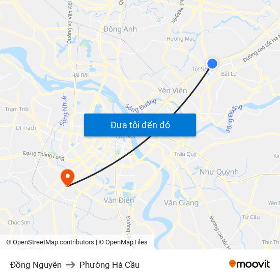 Đồng Nguyên to Phường Hà Cầu map