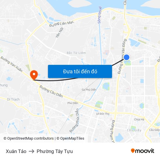 Xuân Tảo to Phường Tây Tựu map