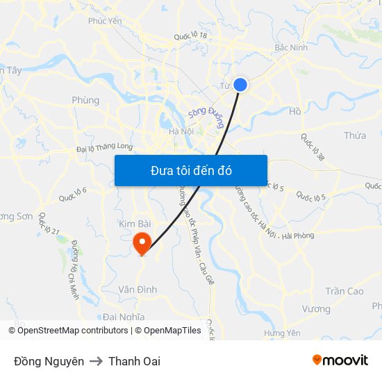 Đồng Nguyên to Thanh Oai map