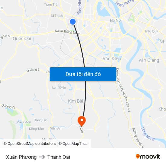 Xuân Phương to Thanh Oai map