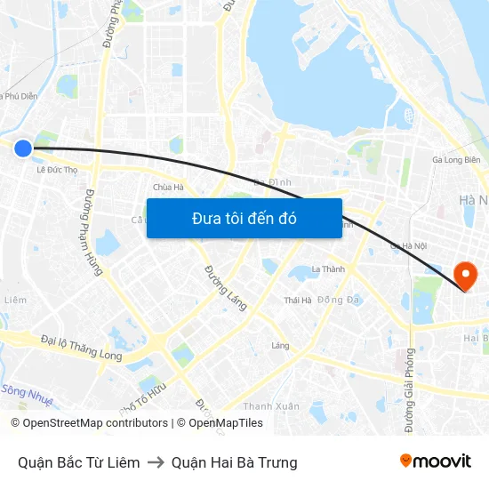 Quận Bắc Từ Liêm to Quận Hai Bà Trưng map