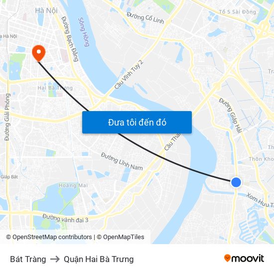 Bát Tràng to Quận Hai Bà Trưng map