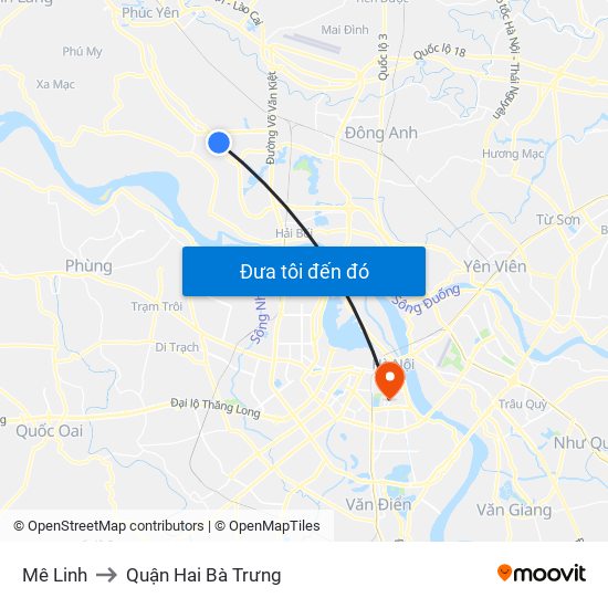 Mê Linh to Quận Hai Bà Trưng map