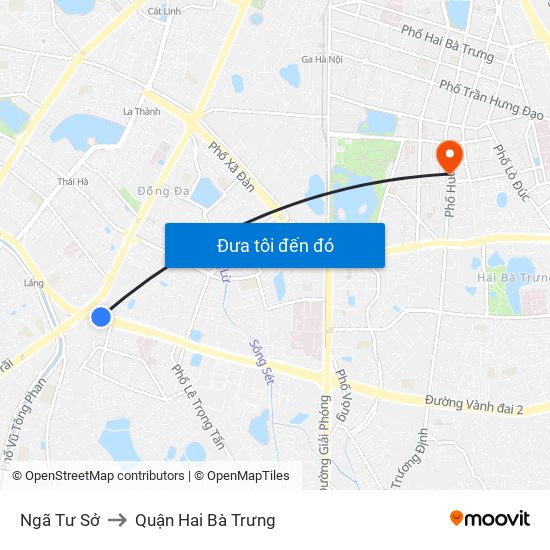 Ngã Tư Sở to Quận Hai Bà Trưng map