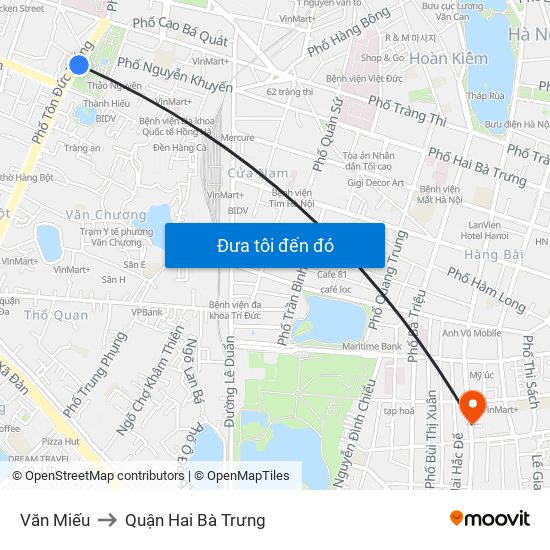 Văn Miếu to Quận Hai Bà Trưng map