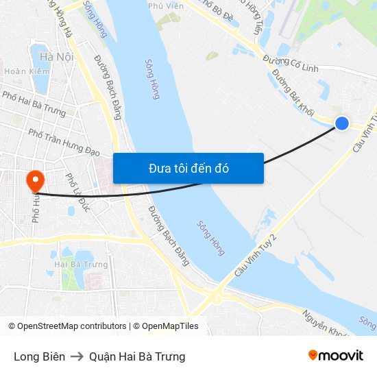 Long Biên to Quận Hai Bà Trưng map