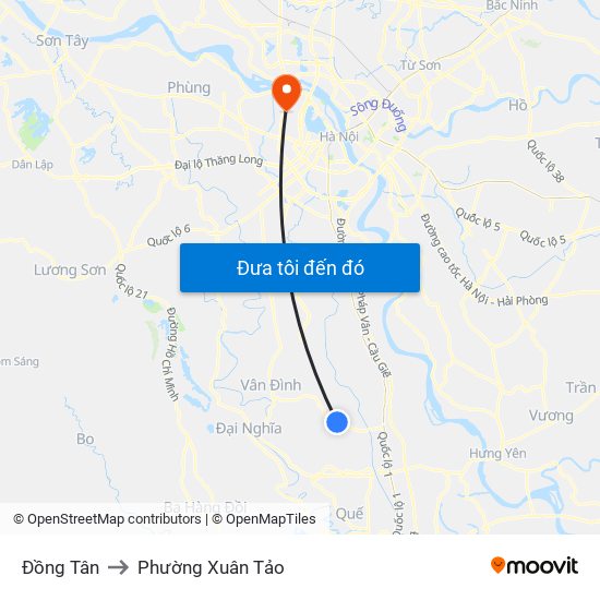 Đồng Tân to Phường Xuân Tảo map