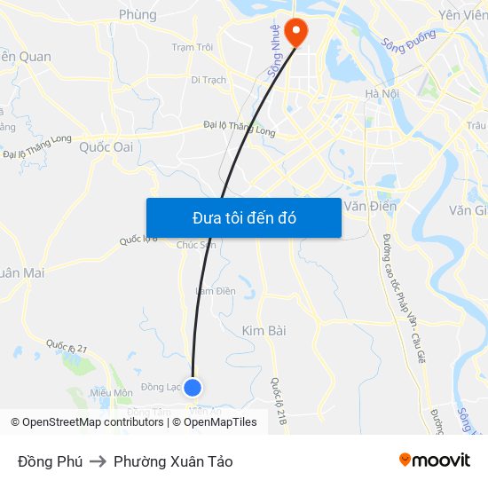 Đồng Phú to Phường Xuân Tảo map