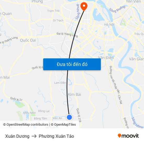 Xuân Dương to Phường Xuân Tảo map