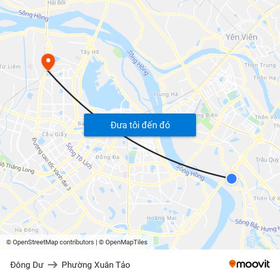 Đông Dư to Phường Xuân Tảo map