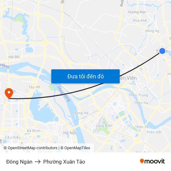 Đông Ngàn to Phường Xuân Tảo map