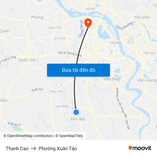 Thanh Cao to Phường Xuân Tảo map